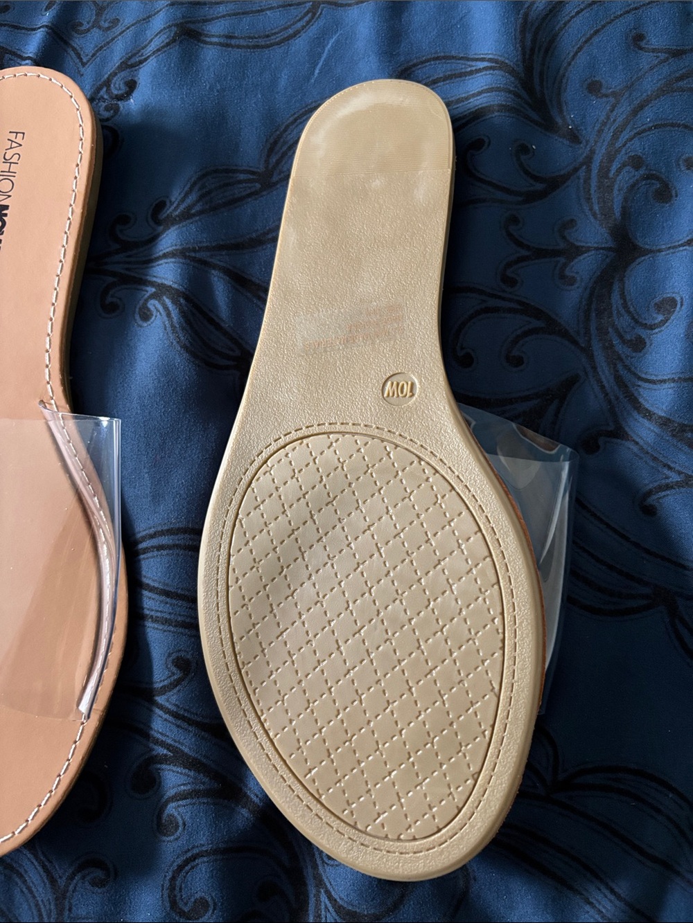 Fashion Nova Clear Strap Tan Slide Sandals - Picture 2 of 2